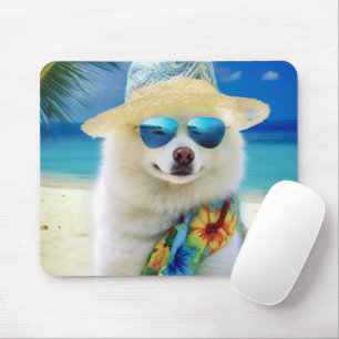 American Eskimo on Beach, Sommergeschenk für Hunde Mousepad