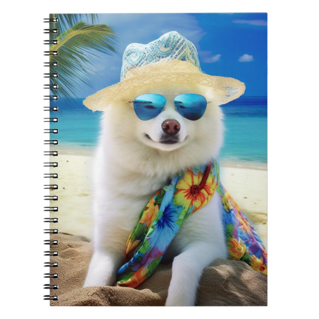 American Eskimo on Beach, Sommergeschenk für Hunde Notizblock (Vorderseite)