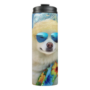 American Eskimo on Beach, Sommergeschenk für Hunde Thermosbecher