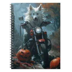 American Eskimo Riding Motorrad Halloween Beängsti Notizblock