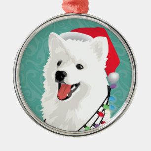 American Eskimo Samoyed Niedlich Puppy Dog Weihnac Silbernes Ornament
