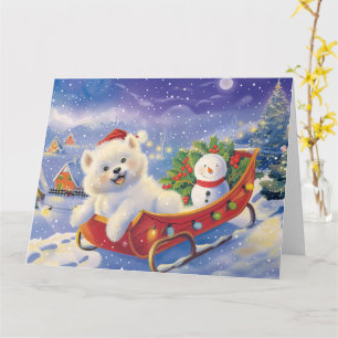 American Eskimo Sleigh Snow Weihnachten Karte