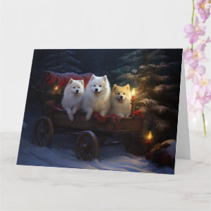 American Eskimo Snowy Sleigh Weihnachtsdekor Karte