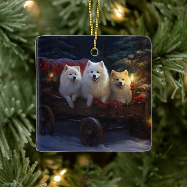 American Eskimo Snowy Sleigh Weihnachtsdekor Keramikornament (Baum)