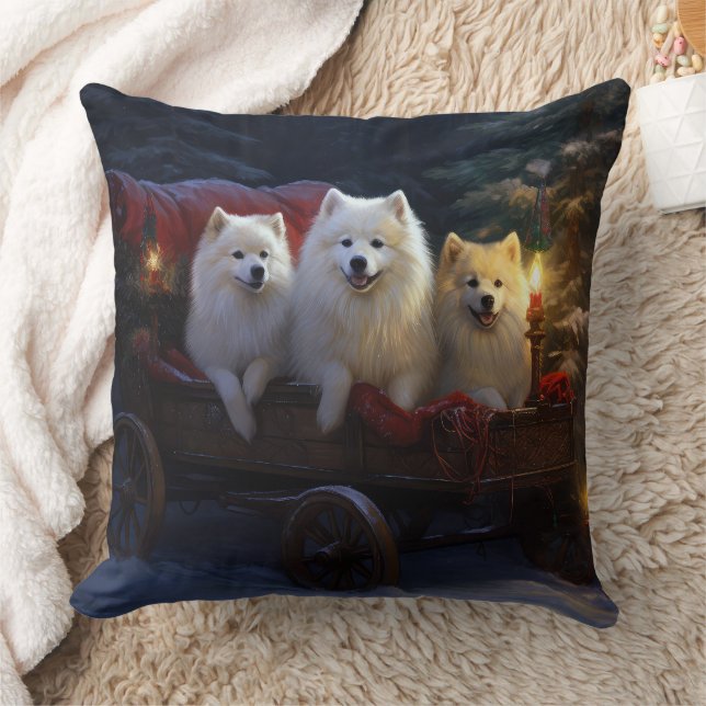 American Eskimo Snowy Sleigh Weihnachtsdekor Kissen (Decke)