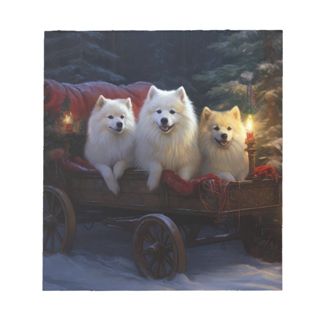 American Eskimo Snowy Sleigh Weihnachtsdekor Notizblock (Vorderseite)