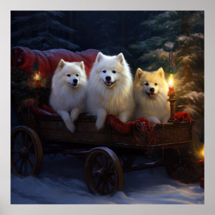 American Eskimo Snowy Sleigh Weihnachtsdekor Poster