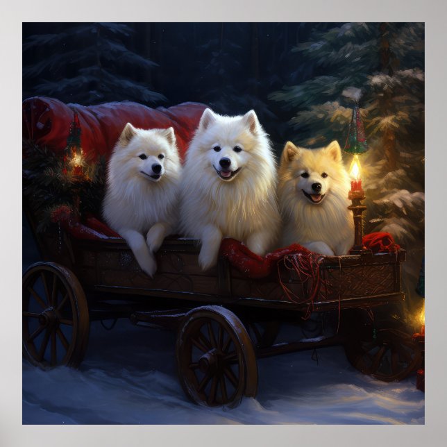 American Eskimo Snowy Sleigh Weihnachtsdekor Poster (Vorne)