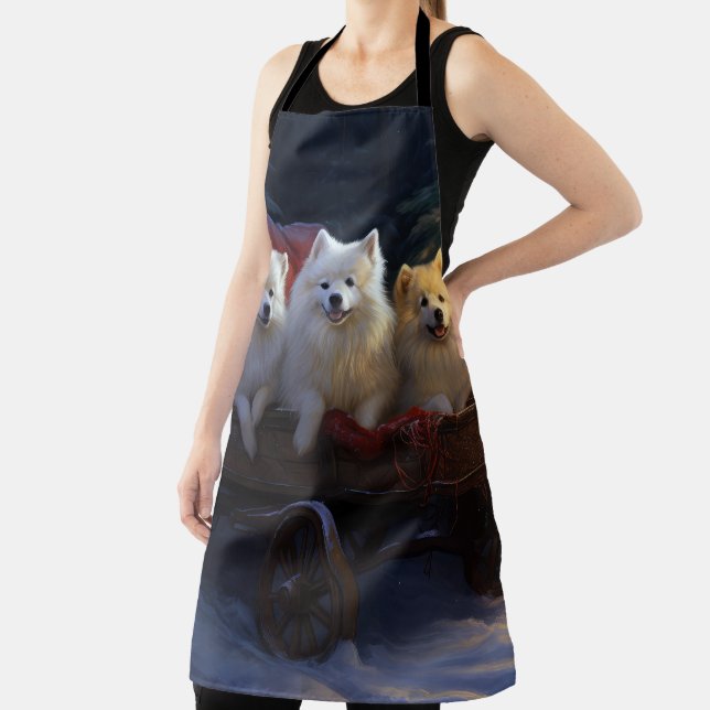 American Eskimo Snowy Sleigh Weihnachtsdekor Schürze (InSitu)