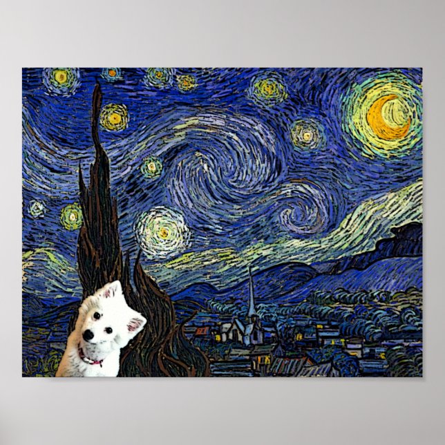 American Eskimo Starry Night Van Gogh Poster (Vorne)