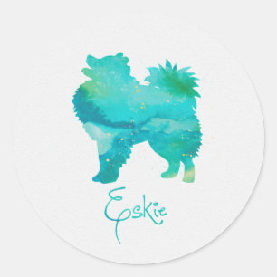 American Eskimo Watercolor Design Runder Aufkleber