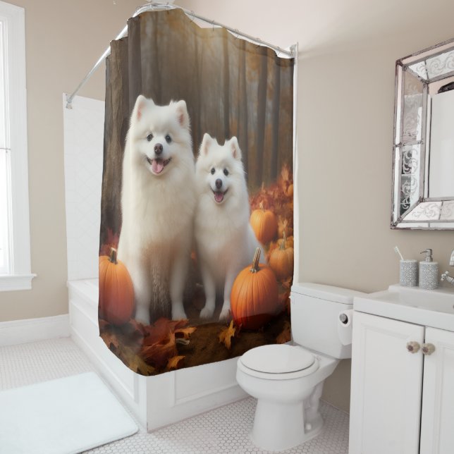 American Eskimo Welpe Autumn Delight Pumpkin Duschvorhang (Beispiel)