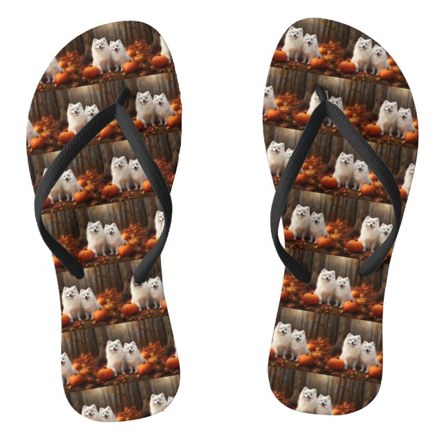 American Eskimo Welpe Autumn Delight Pumpkin Flip Flops (Fußbett)
