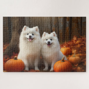 American Eskimo Welpe Autumn Delight Pumpkin Puzzle