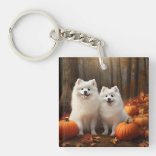American Eskimo Welpe Autumn Delight Pumpkin Schlüsselanhänger