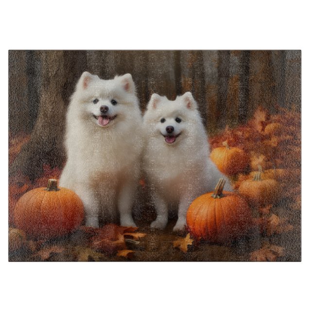 American Eskimo Welpe Autumn Delight Pumpkin Schneidebrett (Vorderseite)