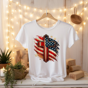 American Faith USA Flag Christlich Cross T-Shirt