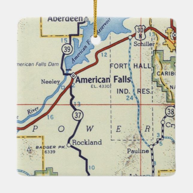 American Falls ID Vintage Karte Keramikornament (Rückseite)