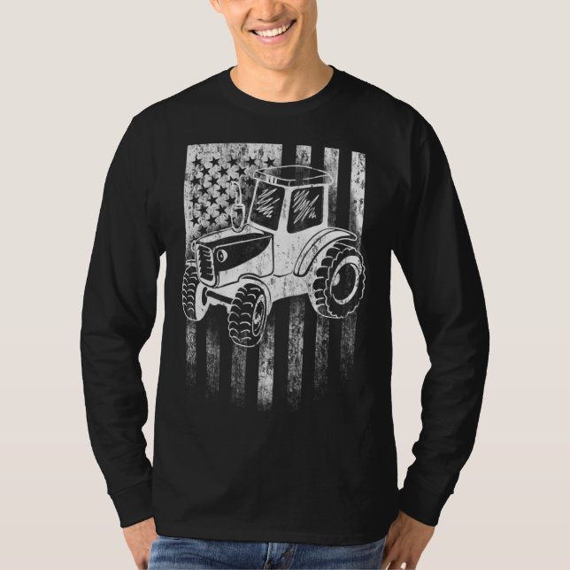American Farmer USA Flag Farm Tractor Distressed T-Shirt (Vorderseite)