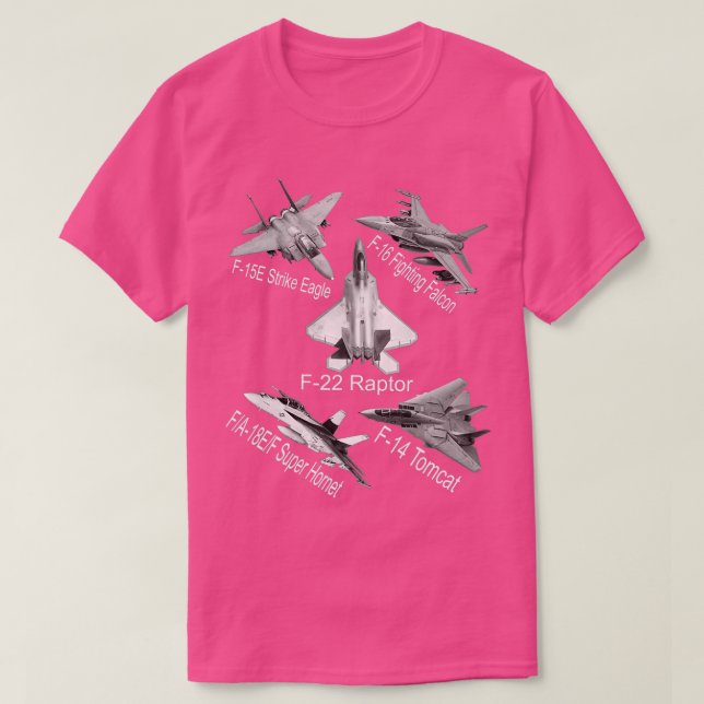 American Fighters Jets F22 Raptor F14 Comcat Flugz T-Shirt (Design vorne)