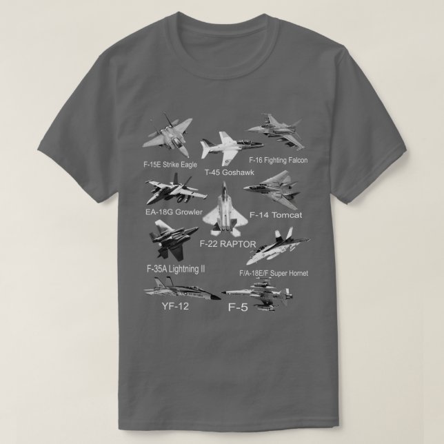 American Fighters Jets F22 Raptor F14 Comcat Flugz T-Shirt (Design vorne)