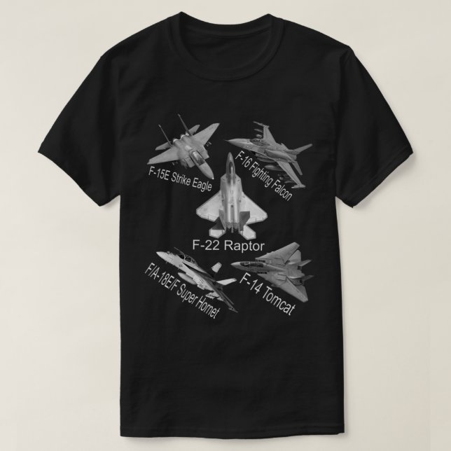 American Fighters Jets F22 Raptor F14 Tomcat Flugz T-Shirt (Design vorne)