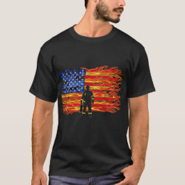 American Firefighter Flag - Heroic Flame Design T-Shirt