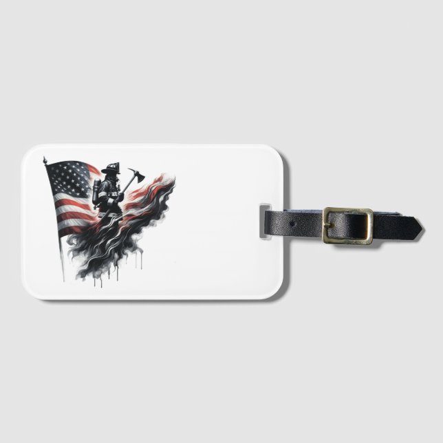 American firefighter.Flag of the United Staaten. Gepäckanhänger (Vorderseite (Horizontal))