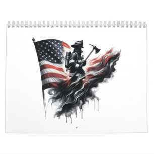 American firefighter.Flag of the United Staaten. Kalender