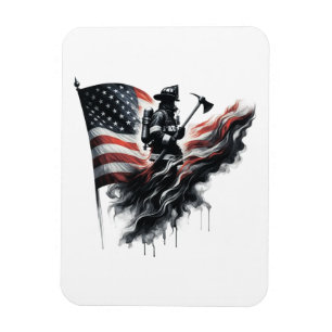 American firefighter.Flag of the United Staaten. Magnet