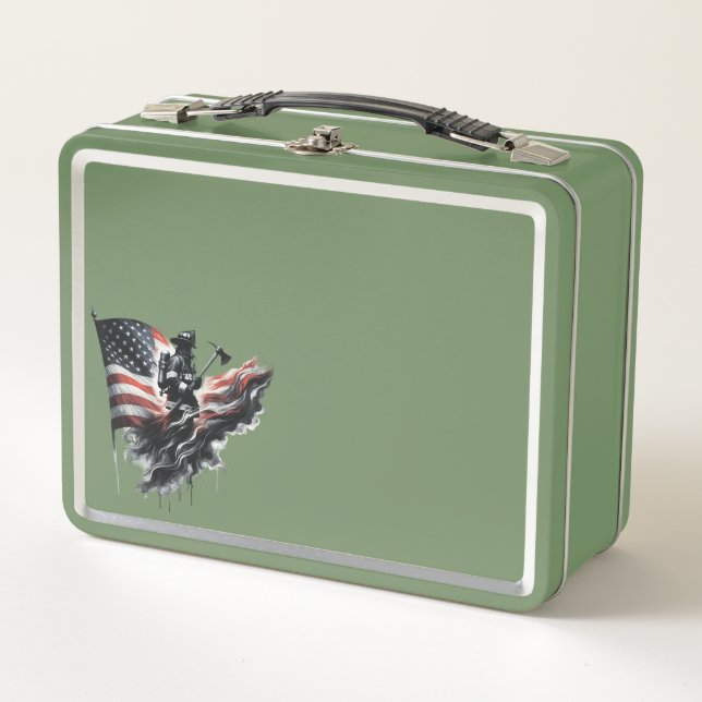 American firefighter.Flag of the United Staaten. Metall Brotdose (Vorderseite)