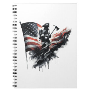 American firefighter.Flag of the United Staaten. Notizblock