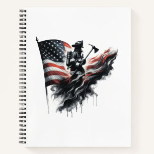 American firefighter.Flag of the United Staaten. Notizbuch