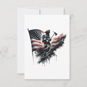 American firefighter.Flag of the United Staaten. RSVP Karte