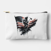 American firefighter.Flag of the United Staaten.