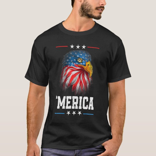 American Flag 4. Juli 'merica Bald Eagle Usa T-Shirt (Vorderseite)