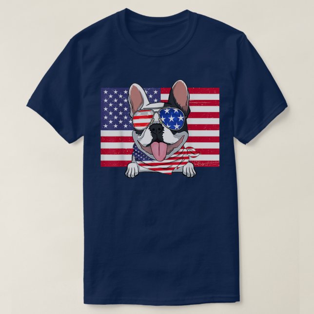 American Flag 4th of July French Bulldog Dad Mom D T-Shirt (Design vorne)