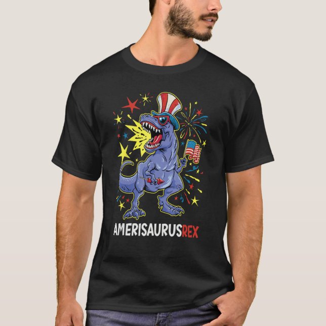 American Flag 4th of July T Rex Dinosaur Amerisaur T-Shirt (Vorderseite)