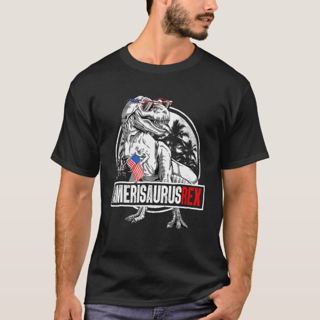 American Flag 4th Of July T Rex Dinosaur Amerisaur T-Shirt (Vorderseite)