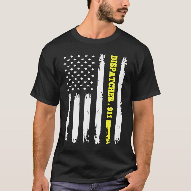 American Flag 911 Dispatcher T gold line USA Flag T-Shirt (Vorderseite)