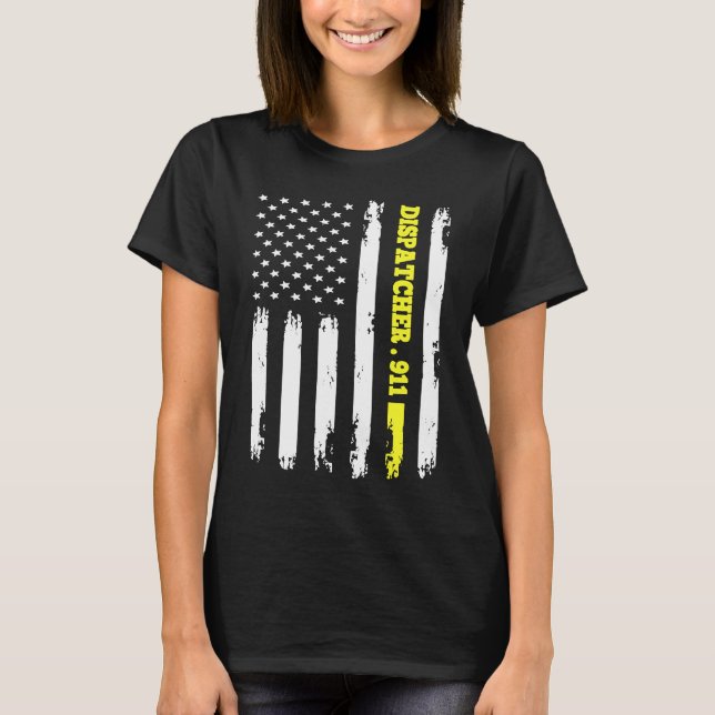 American Flag 911 Dispatcher T gold line USA Flag T-Shirt (Vorderseite)