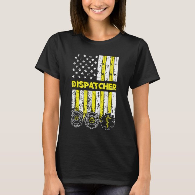 American Flag 911 Operator Dispatch-er Police Fire T-Shirt (Vorderseite)