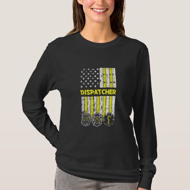 American Flag 911 Operator Dispatch Er Police Fire T-Shirt (Vorderseite)
