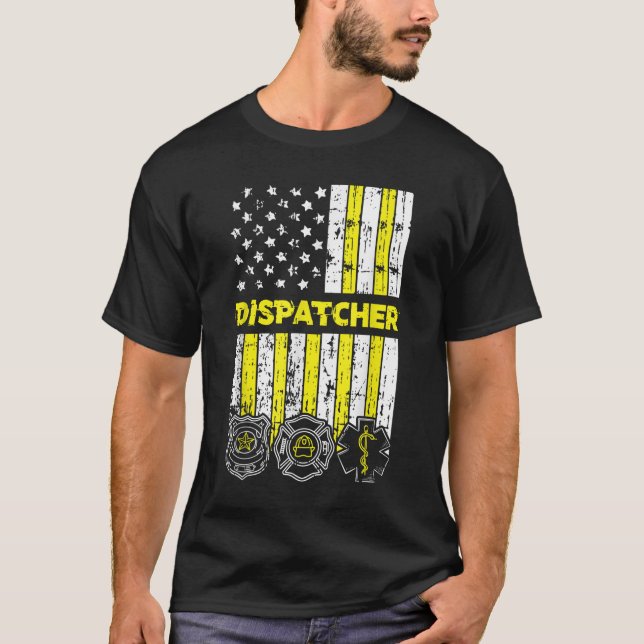 American Flag 911 Operator Dispatch-er Police Fire T-Shirt (Vorderseite)