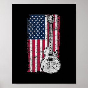 American Flag Acoustic Guitar 4. Juli Gitarre Poster
