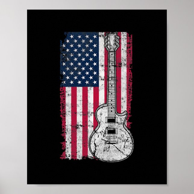 American Flag Acoustic Guitar 4. Juli Gitarre Poster (Vorne)