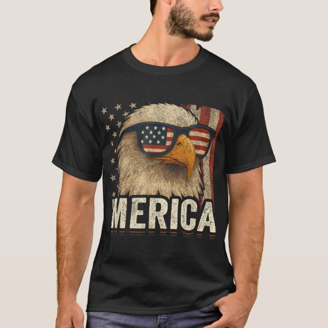 American Flag Adler 4. Juli Usa Bald Adler T-Shirt (Vorderseite)