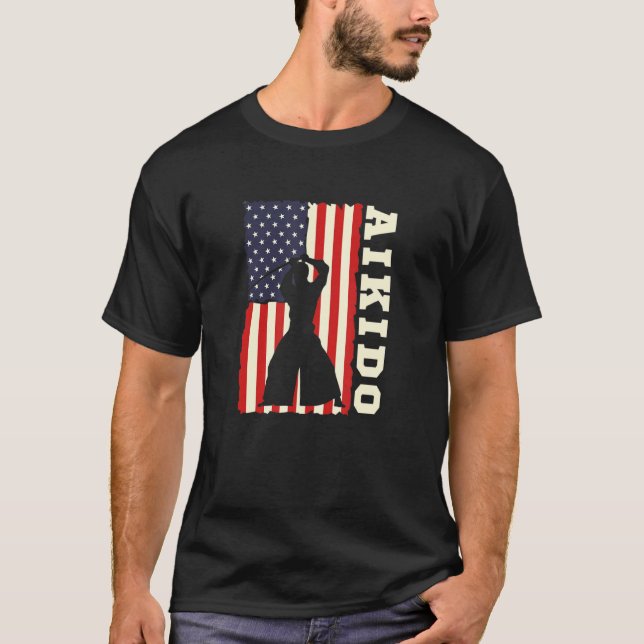 American Flag Aikido Japanese Martial Art Combat S T-Shirt (Vorderseite)