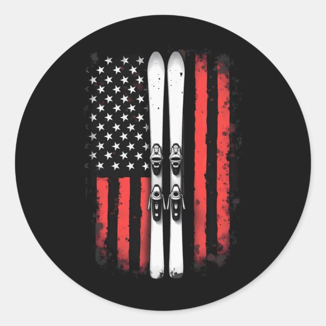 American Flag Alpinski Runder Aufkleber (Vorderseite)