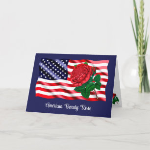 American Flag & American Beauty Rote Rose Card Dankeskarte